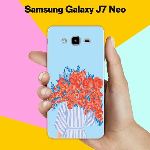 Силиконовый чехол на Samsung Galaxy J7 Neo Красные цветы / для Самсунг Галакси Джей 7 Нео