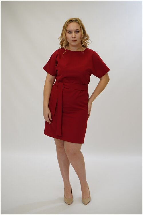 Платье-футляр DARIVAGALE, свободный силуэт, до колена, размер 48, красный