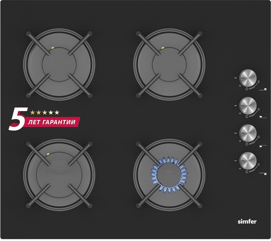 Газовая варочная панель Simfer H60K40S000 (газ-контроль, закаленное стекло)