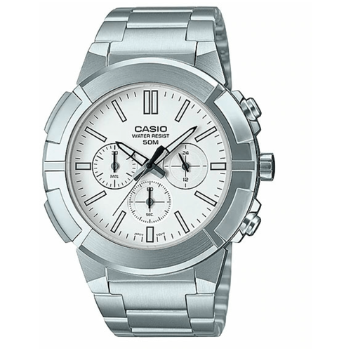Наручные часы CASIO Collection MTP-E500D-7A, серебряный, белый японские наручные часы citizen ca7040 85l с хронографом