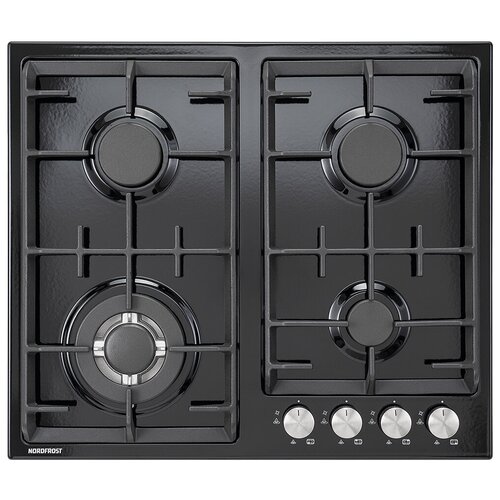 Газовая варочная поверхность NORDFROST HS 6042 B электророзжиг 4 конфорки чугунные решетки черная эмаль 1260000₽