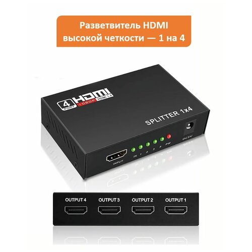 Разветвитель MRM Power EDH12, на 4 порта HDMI с усилителем до 30м + блок питания, черный