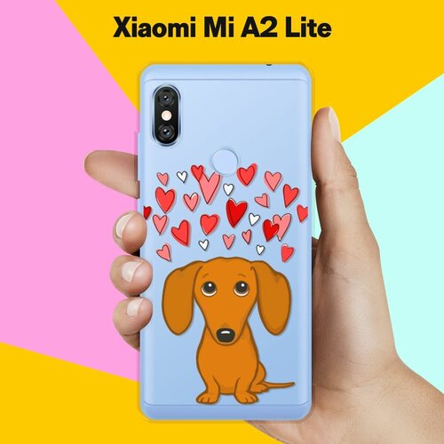 Силиконовый чехол на Xiaomi Mi A2 Lite Такса и сердца / для Сяоми Ми А2 Лайт пластиковый чехол динозавры в свитерах на xiaomi mi a2 lite сяоми ми а2 лайт