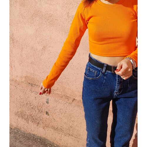 фото Лонгслив хлопок, размер 40-48, оранжевый базовый лонгслив женский в рубчик