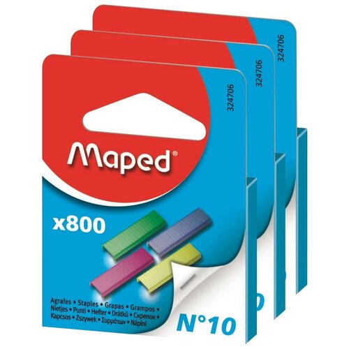 Maped / Набор скоб для степлера №10, цветные, 3 упаковки по 800 штук maped скобы для степлера 10 оцинкованные 800 шт зеленый красный желтый фиолетовый