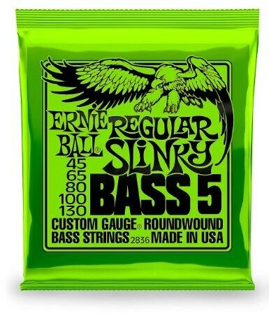 P02836 Regular Slinky Bass Комплект струн для 5-струнной бас-гитары, 45-130, никель, Ernie Ball