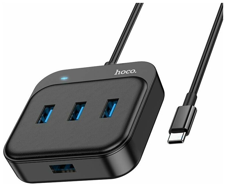 Переходник Hoco HB31 USB концентратор 4 в 1 Type-C to USB 3.0*4 (длина 0.2м) черный