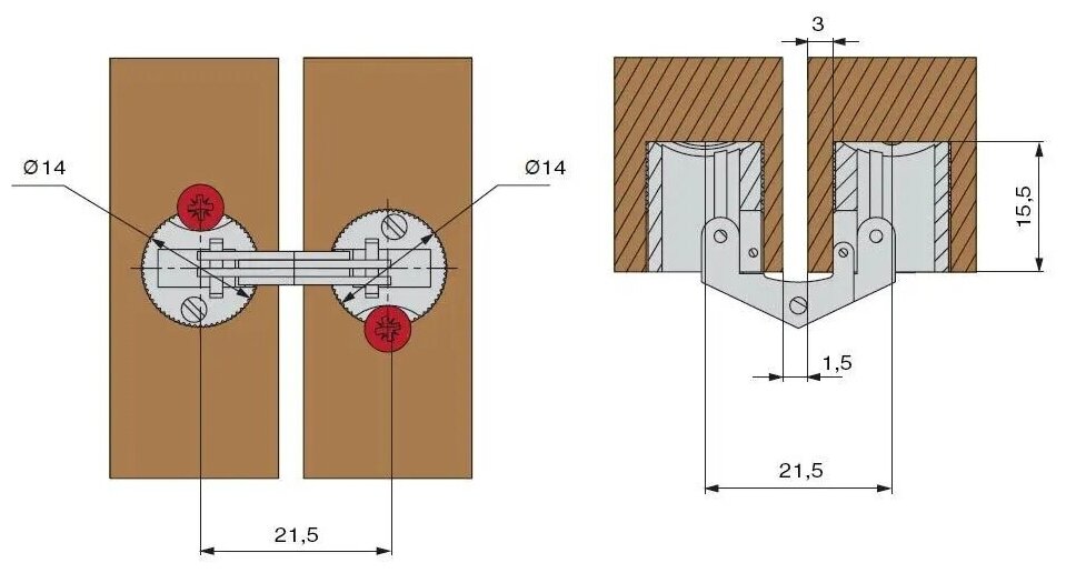 Петля скрытая цилиндрическая RIVUZ MR14 для стола трансформера, (Усиленная латунь )диаметр 14 мм (2шт.) - фотография № 2