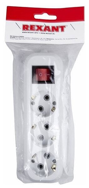 Колодка на 3 гнезда с красной кнопкой и c заземлением (степень защиты: IP 20), цвет: Белый