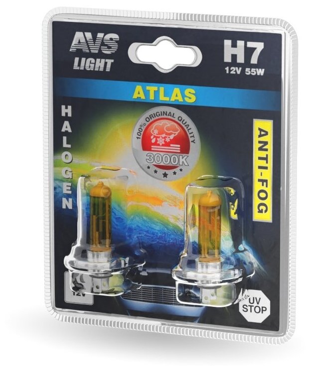 Галогеновые лампы AVS ATLAS ANTI-FOG/ желтый H7.12V.55W (блистер 2 шт.)