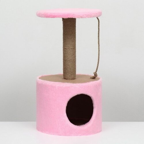 Домик для кошек с когтеточкой круглый, джут, 35 x 35 x 64 см, розовый