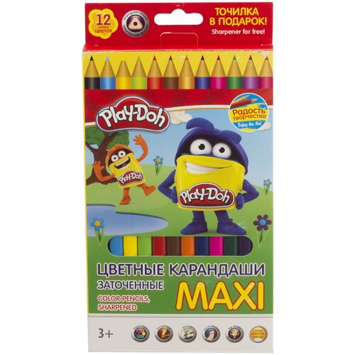 фото Набор цветных трехгранных мягких карандашей play doh maxi, 12 шт., 12 цветов, точилка,pdcp-us1-8qp-12. play-doh