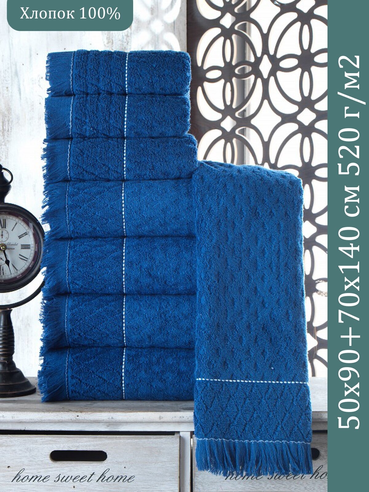 Комплект полотенце банное махровое 70х140 и 50х90 см, PATRIK SAYLI (синий) FORTUNE - фотография № 5