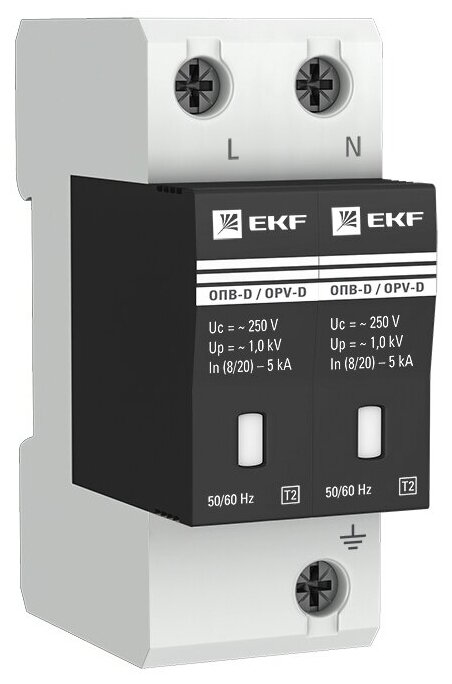 Ограничитель импульсных напряжений ОПВ-D/2P In 5кА 230В с сигн. EKF PROxima opv-d2