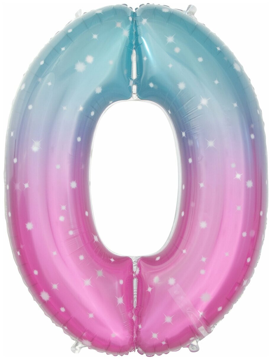 Воздушный шар фольгированный Riota Цифра 0, Космос, градиент, голубая/розовая, 86 см