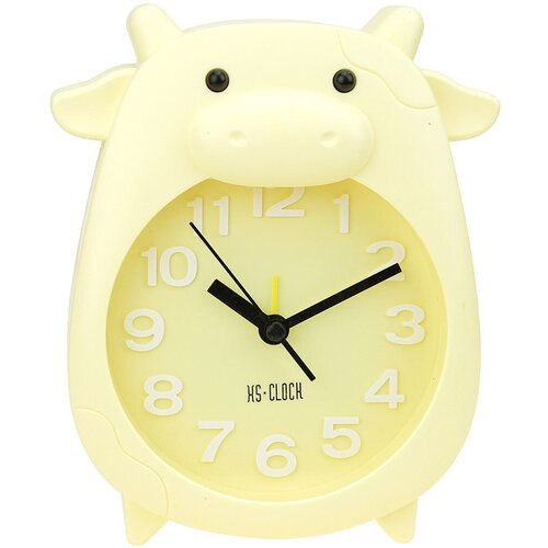 Часы- будильник «Корова» 14х17,5х4см, циферблат лимонный, пластм. матовый, лимонный