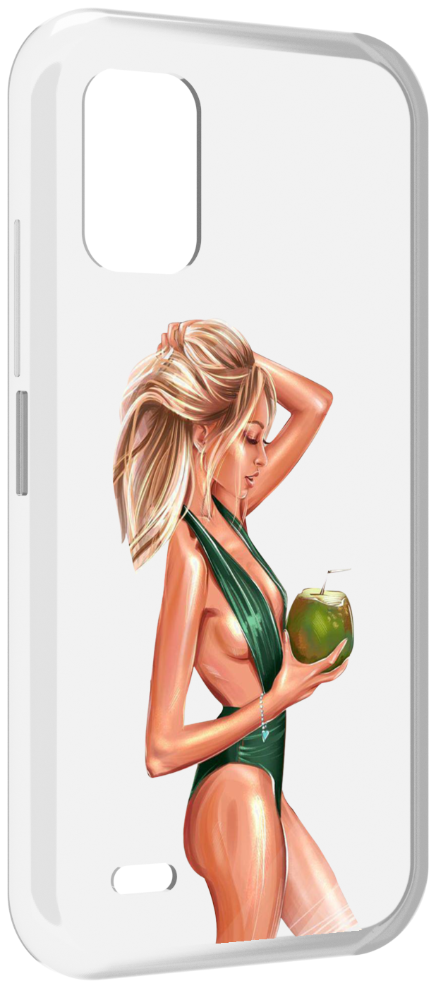 Чехол MyPads девушка-с-кокосом-в-зеленом-купальнике женский для UMIDIGI Bison GT2 / GT2 Pro задняя-панель-накладка-бампер