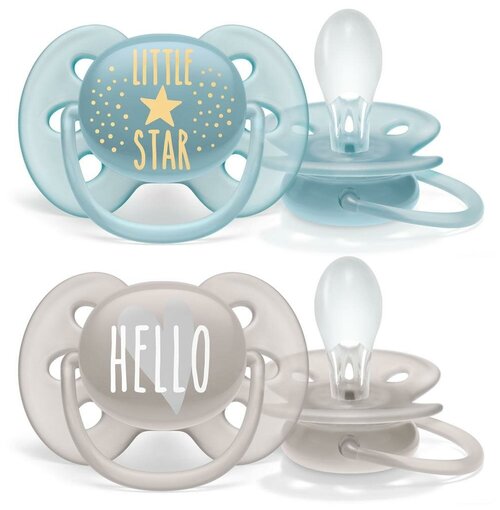 Пустышка ultra soft, Little star/Hello, 6-18 мес, 2 шт, для мальчиков