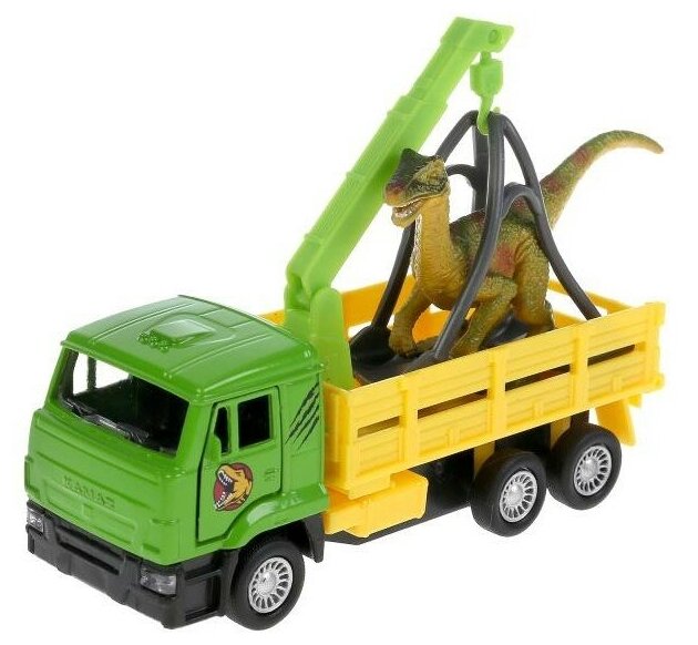 Машина металл KAMAZ эвакуатор, 12 см, двери, инерционный+динозавр 9 см