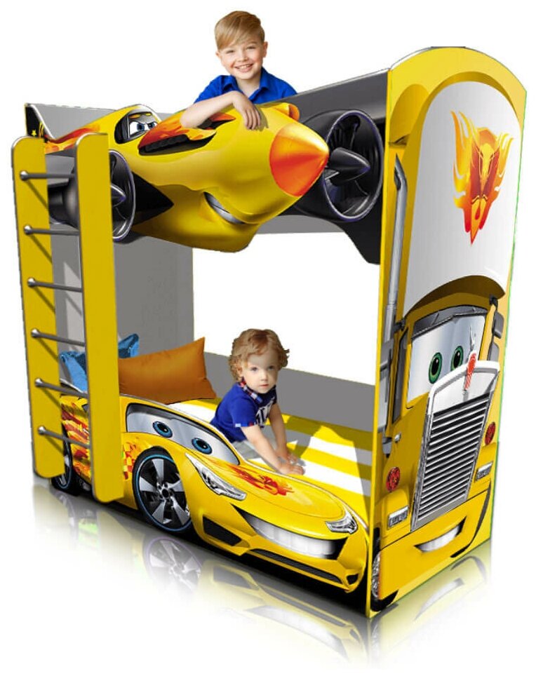 Двухъярусная кровать машина детская кровать для мальчика «Формула 4.0» Желтая - 179/85/170см