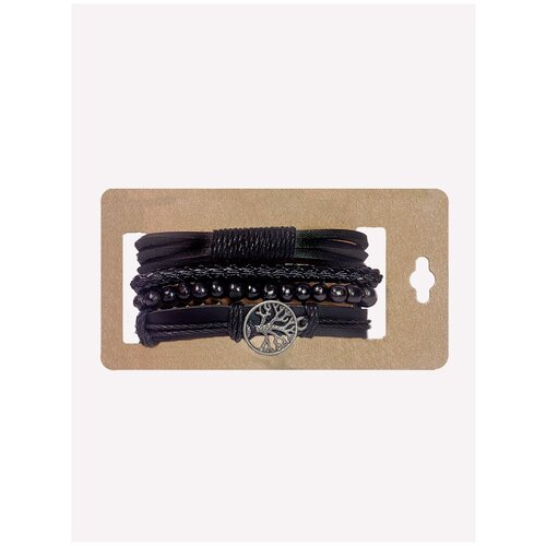 Комплект браслетов, металл, 3 шт., диаметр 9 см, черный браслет мужской многослойный 18 32см в подарочной упаковке цвет черный
