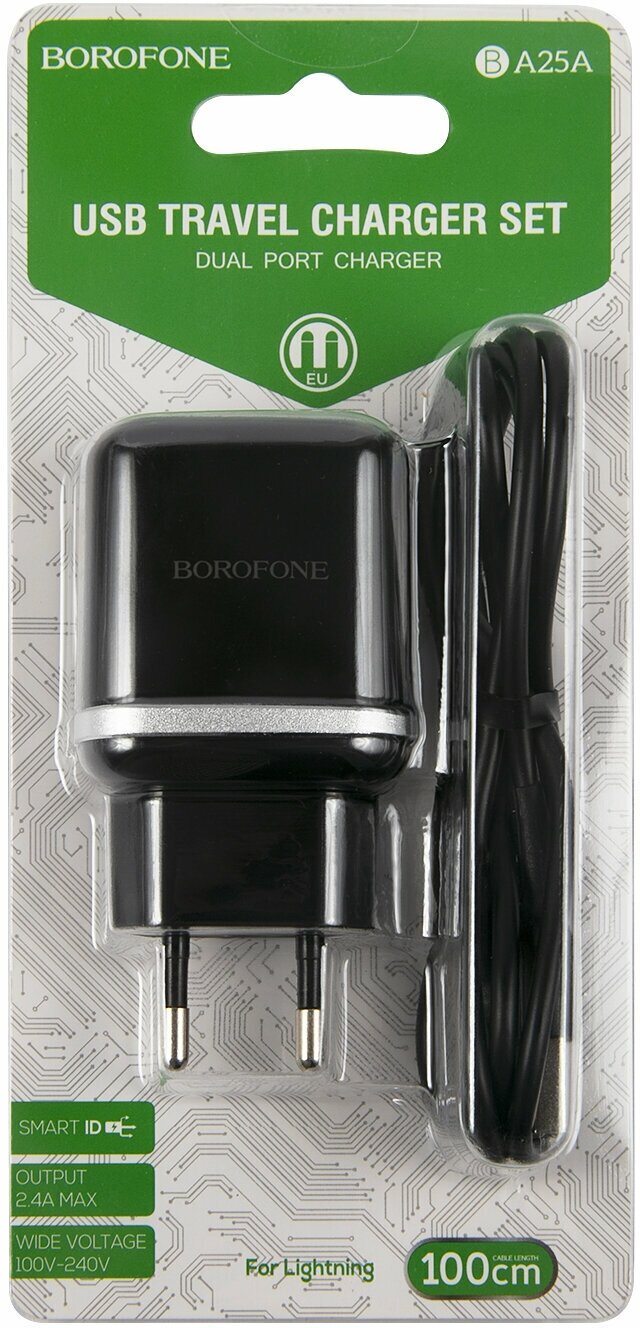 Сетевое зарядное устройство Borofone BA25A Outstanding, 2xUSB, 8-pin Lightning (Apple), 2.4A, белый Noname - фото №5