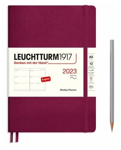 Еженедельник-планер Leuchtturm1917 Medium A5 (14.5x21см.) датированный на 2023 год, 80г/м2 - 144стр., мягкая обложка, цвет: красный портвейн