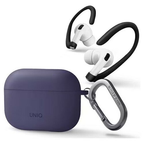 Uniq для Airpods Pro 2 чехол NEXO Liquid silicone +carabin +Sports ear hooks Caspian Фиолетовый комплект uniq чехол с карабином vencer silicone case ремешок для airpods pro 2 цвет зеленый airpodspro2 vengrn