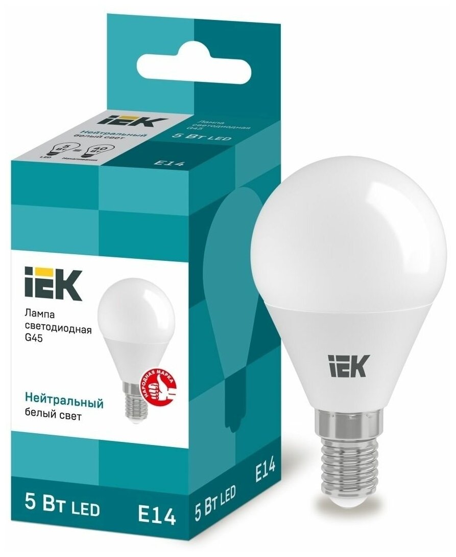 Лампа IEK LED G45 шар 5 Вт 230 В 4000К E14 LLE-G45-5-230-40-E14 - фотография № 5