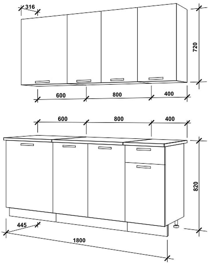 Кухонный гарнитур Hoff Лион 1,8 м 180х210х60 см, Белый, Дуб
