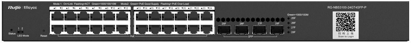 Reyee 24-Port Gigabit L2 Managed Switch 24 Gigabit RJ45 Ports 4 SFP Slots 19-inch Rack-mountable Steel Case