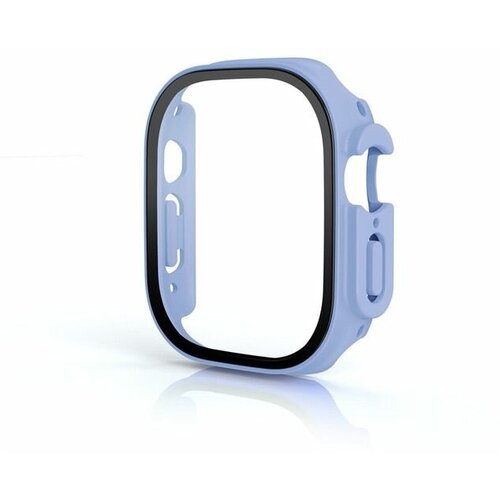 подставка для зарядки apple watch розовый держатель настольный для зарядки эпл вотч Защитный пластиковый чехол со стеклом (кейс) Apple Watch Series Ultra 49 мм для экрана/дисплея и корпуса противоударный бампер голубой