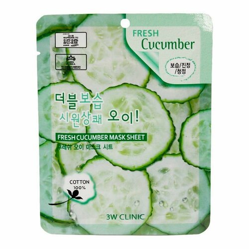 маска на тканевой основе для лица с экстрактом огурца the saem natural cucumber mask sheet 1 шт 3W Clinic Тканевая маска для лица с экстрактом огурца, 23 мл, 4 штуки