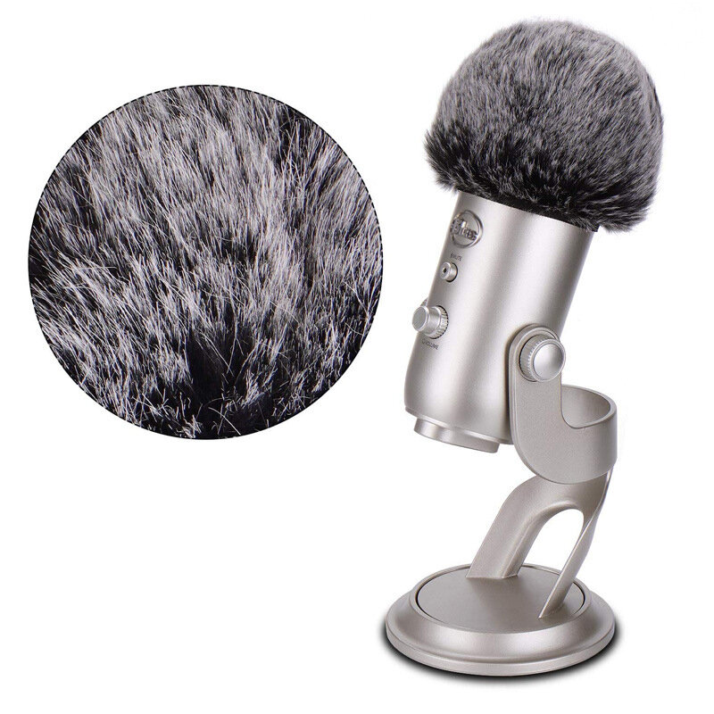 Чехол-поп фильтр MyPads мягкий меховой для микрофона Blue Yeti Pro серый