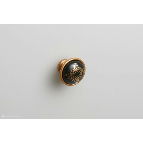 New Deco мебельная ручка-кнопка диаметр 35 мм золото матовое и черная матовая керамика с золотым рисунком, 4 шт