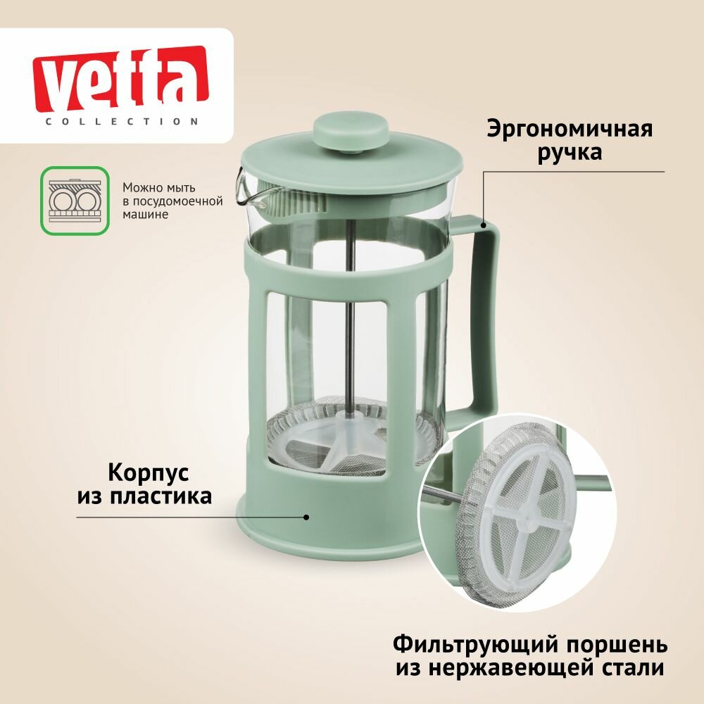 Обзор: Френч-пресс 600 мл VETTA Амели, заварочный чайник для чая и кофе