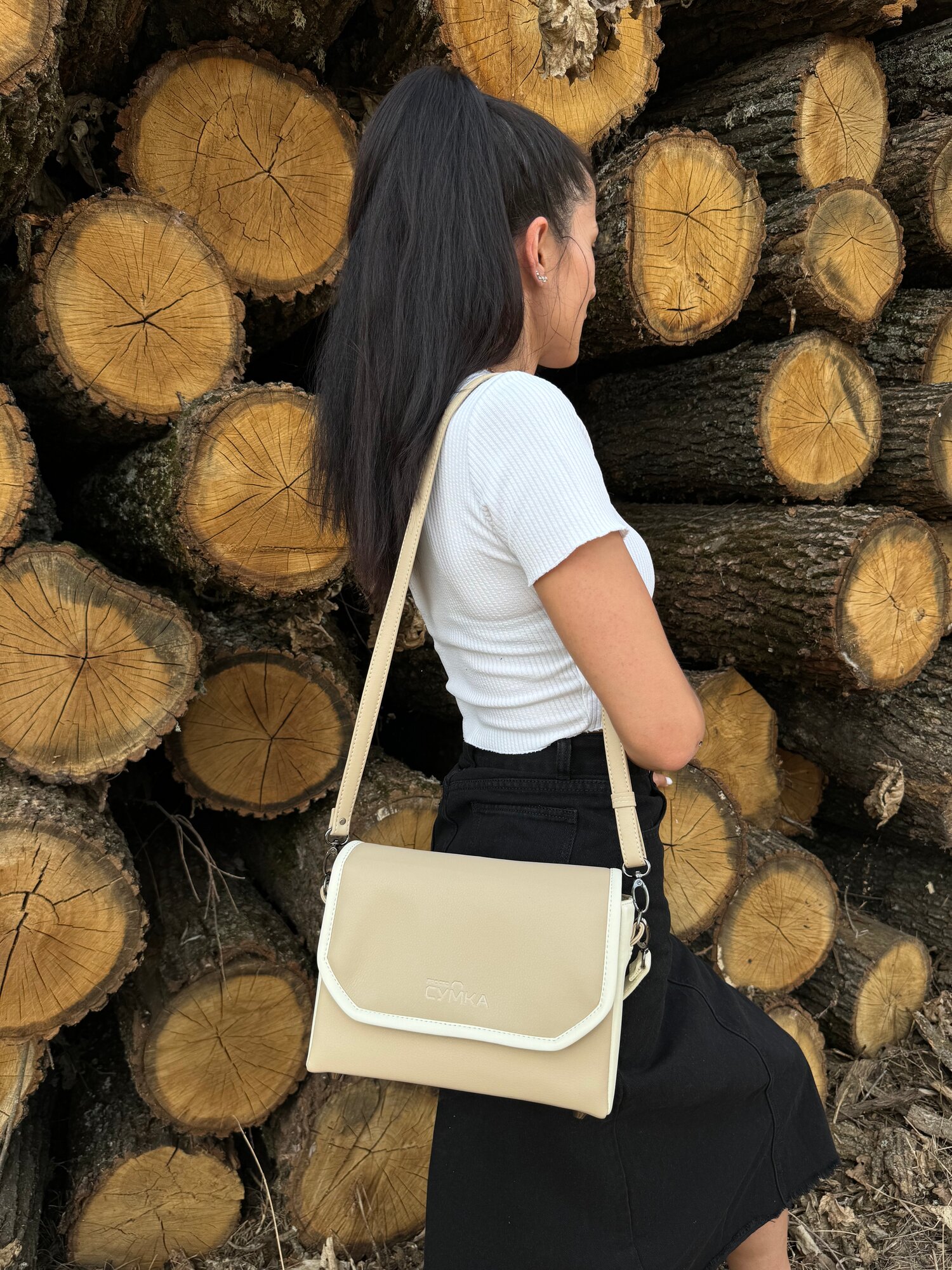 Сумка кросс-боди Простосумка, фактура зернистая, матовая, гладкая, бежевый — фото 1