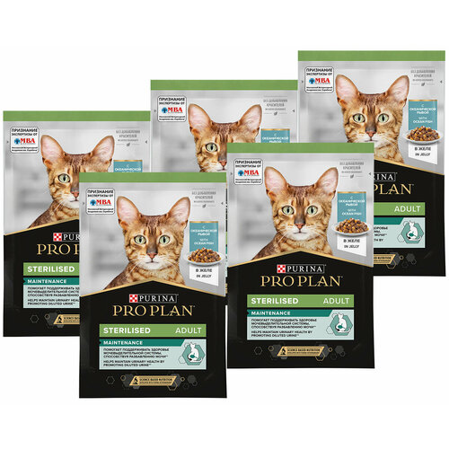 PRO PLAN CAT ADULT STERILISED MAINTENANCE OCEAN FISH д. взр каст кот и стер кош с рыб. желе пауч 85 гр 85 гр х 5 шт