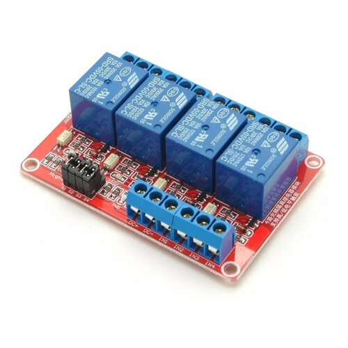 Модуль реле четырехканальный 5В (с выбором уровня управления)