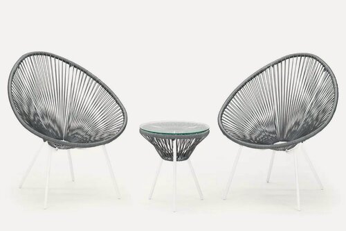 Изображение товара Комплект плетеной мебели KORNERA "Акапулько" на 2 персоны, каркас белый, искусственный ротанг серебристый