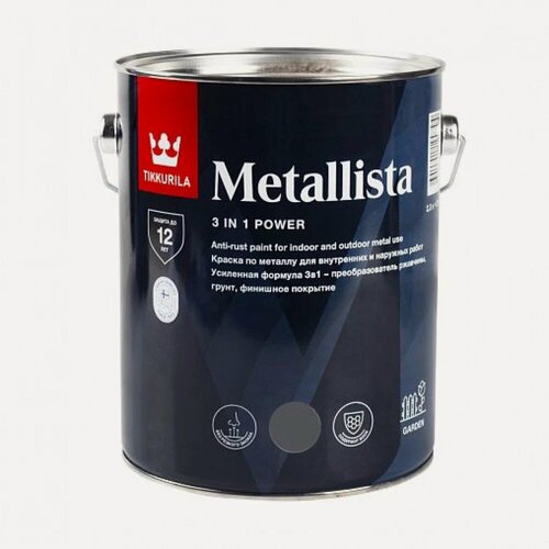 Изображение товара Краска TIKKURILA METALLISTA по ржавчине для внутренних и наружных работ, глянцевая 2,3л серый