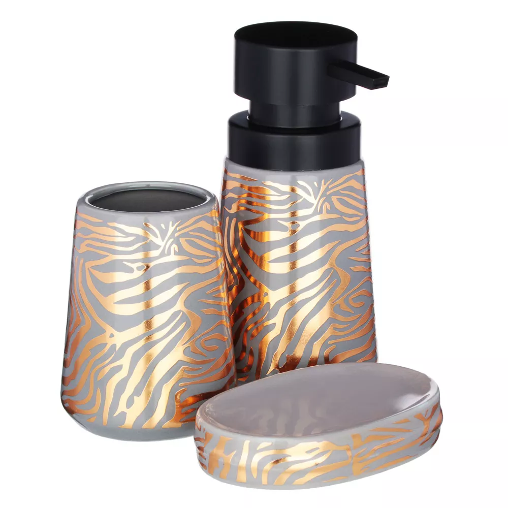 BY Набор для ванной 3 предмета, керамика, "Кошачий глаз", серый