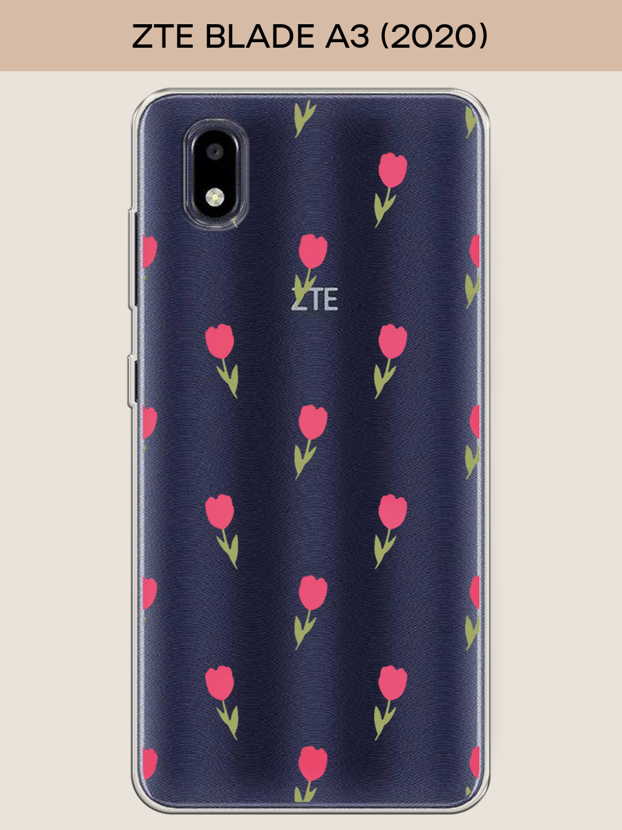 Силиконовый чехол "Паттерн из тюльпанов 2" на ZTE Blade A3 (2020) / ЗТЕ Блэйд A3 2020, прозрачный
