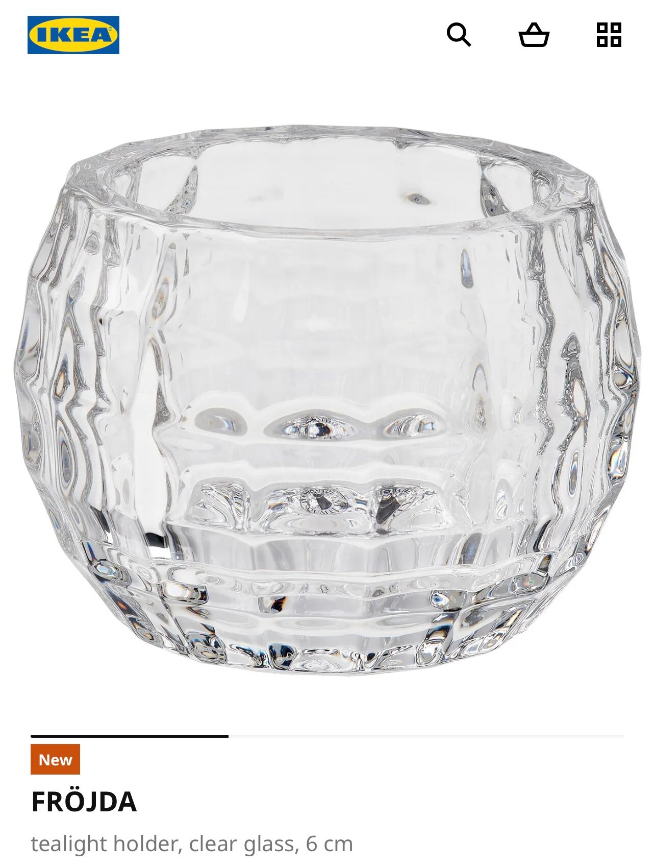 Подсвечник для чайной свечи IKEA FRÖJDA , прозрачное стекло, 6 см