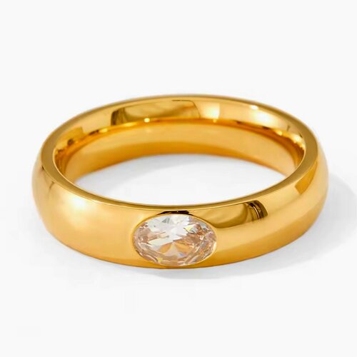фото Кольцо помолвочное sorona, фианит, swarovski zirconia, циркон, размер 16, ширина 5 мм, золотой, желтый, белый, бесцветный