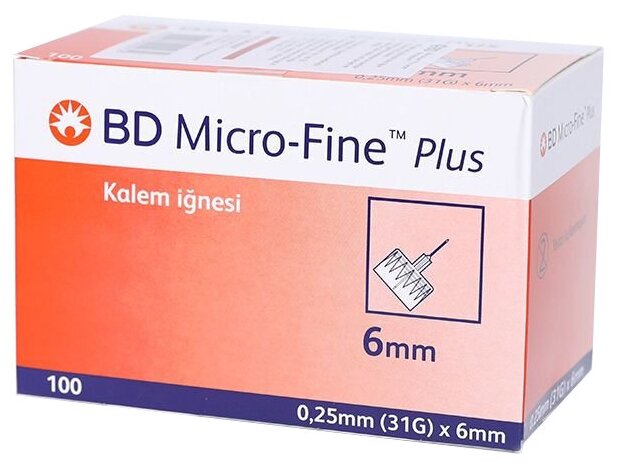 Игла для шприц-ручек BD Micro-Fine Plus, 6 мм x 0.25 мм, размер: 31G, 100 шт.