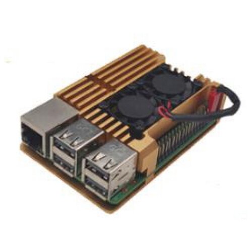 RA504 Корпус ACD Gold Metal Aluminum Case with Double Fans for Raspberry Pi 4B