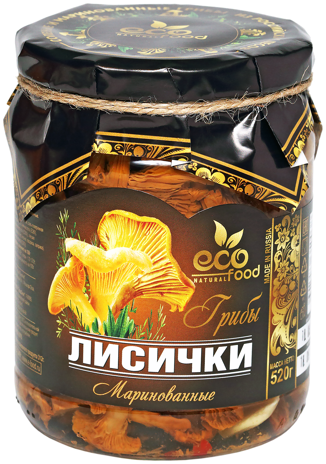 Грибы Лисички маринованные, 520г ECOFOOD