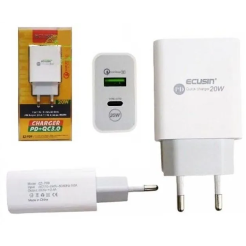 Зарядное устройство ECUSIN PD+QC3.0 20W White USB+TYPE-C