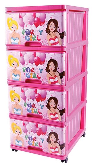 DDStyle Комод 4-х секционный «PARTY GIRL», с ящиками цвет розовый